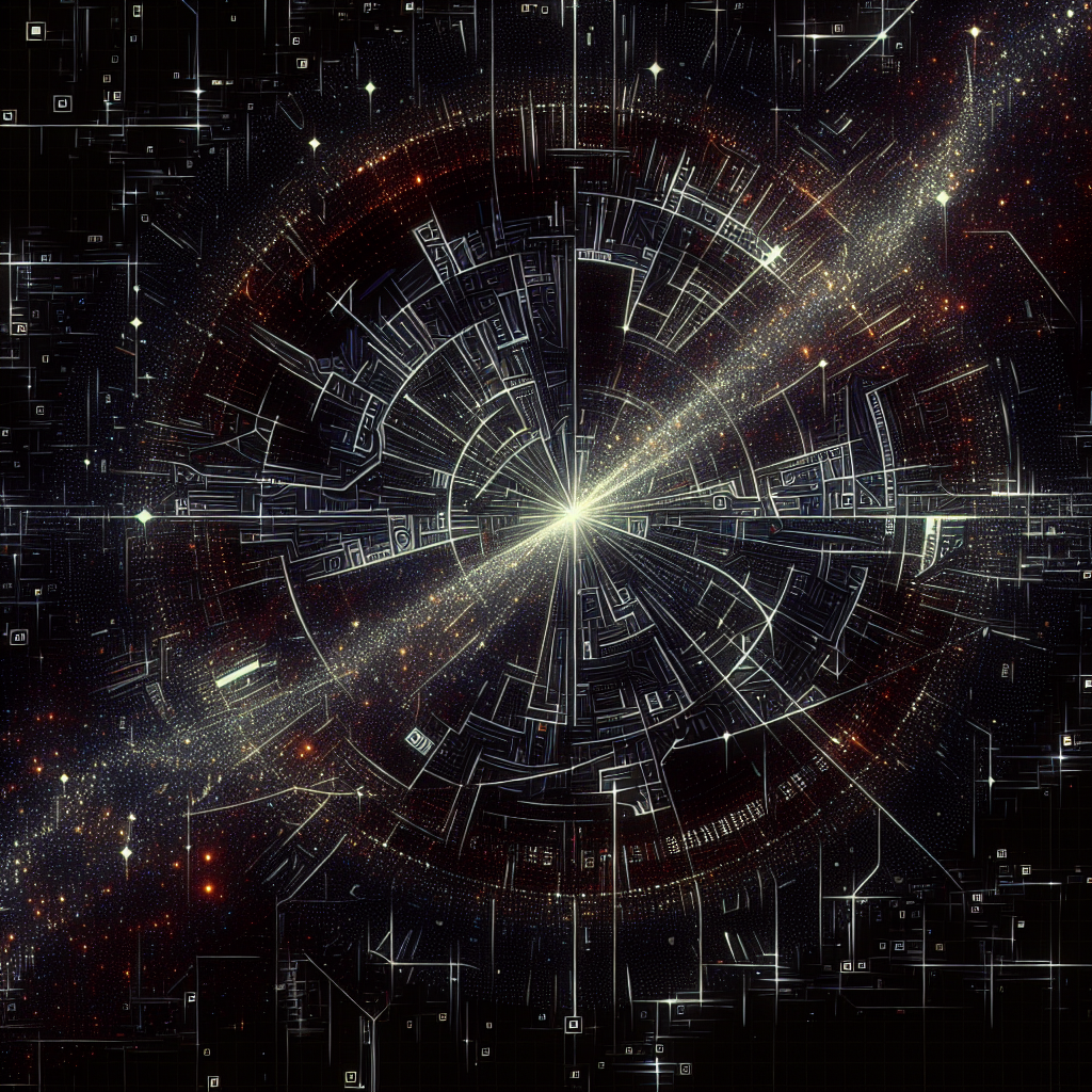 Image for: chatgpt_image_320c767b.png A futuristic scene depicting a cyberpunk bounty hunter amidst a complex network of glowing digital pathways.