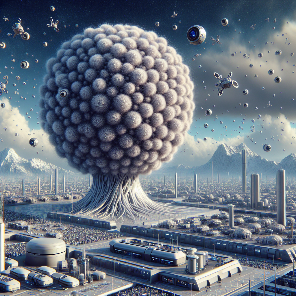 Cyberpunk image of a woolly mammoth in a futuristic lab with neon lights and digital displays.