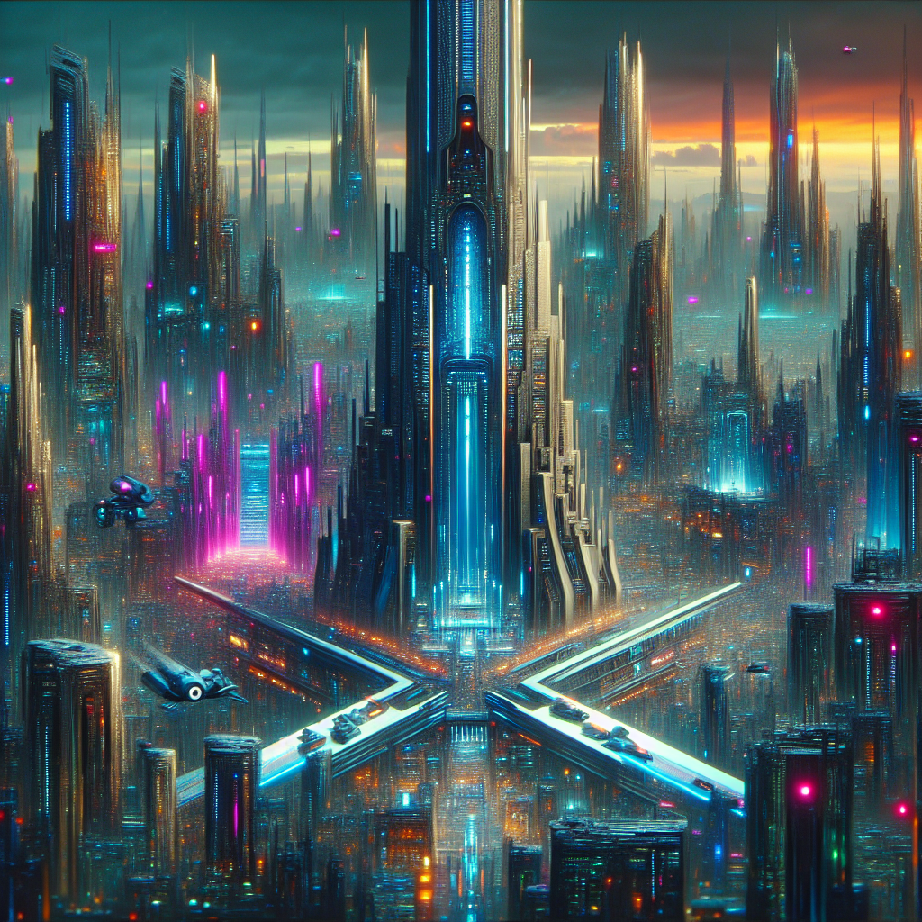 Image for: chatgpt_image_9374286d.png A futuristic cityscape with AI-influenced architecture and neon lights, showcasing a blend of digital and physical realms.