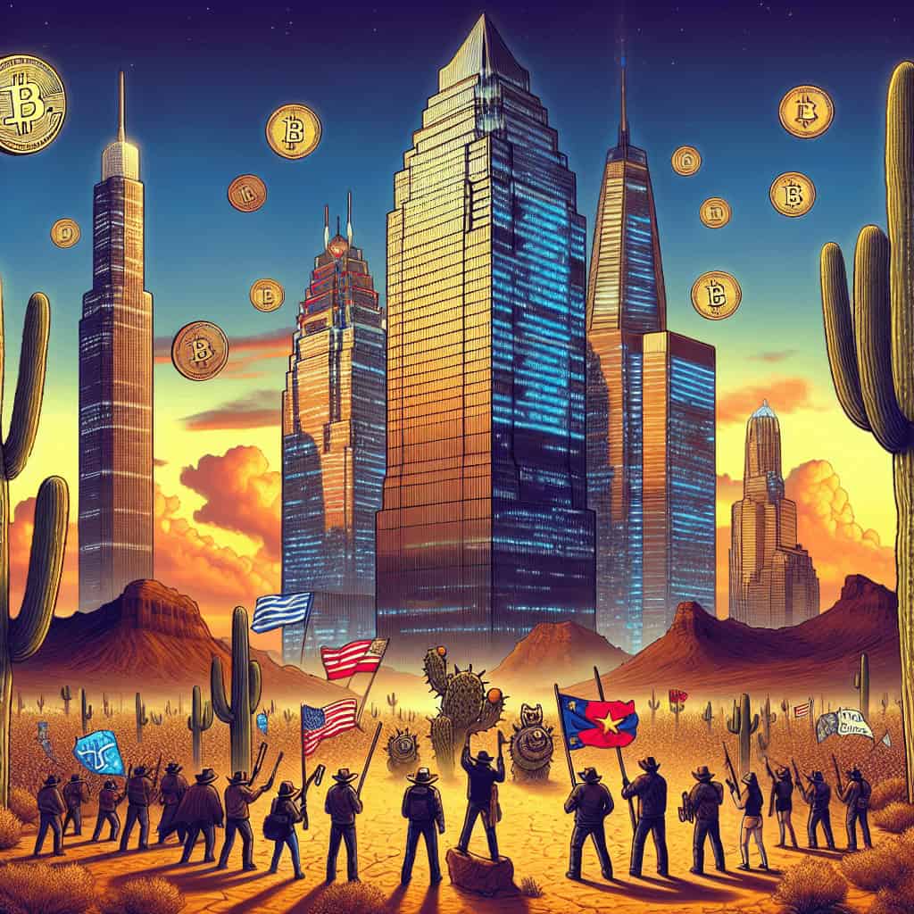 A cyberpunk cityscape featuring a digital billboard with Bitcoin symbols, depicting a futuristic and dystopian atmosphere.