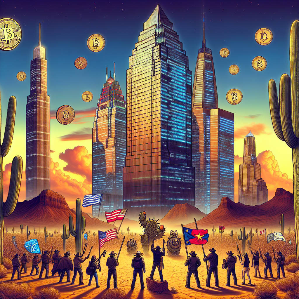 A cyberpunk cityscape featuring a digital billboard with Bitcoin symbols, depicting a futuristic and dystopian atmosphere.