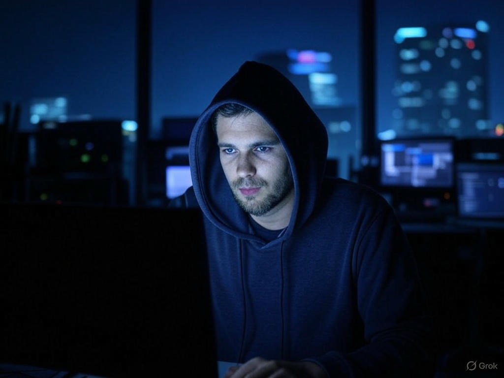 A neon-lit futuristic cityscape with holographic displays representing a dystopian financial hub.