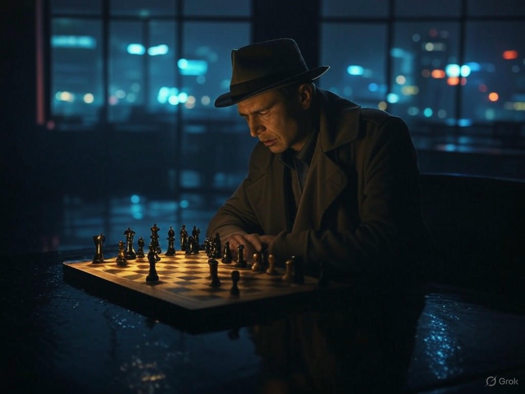 A futuristic city at night with neon lights and a large holographic Coinbase logo in the sky.