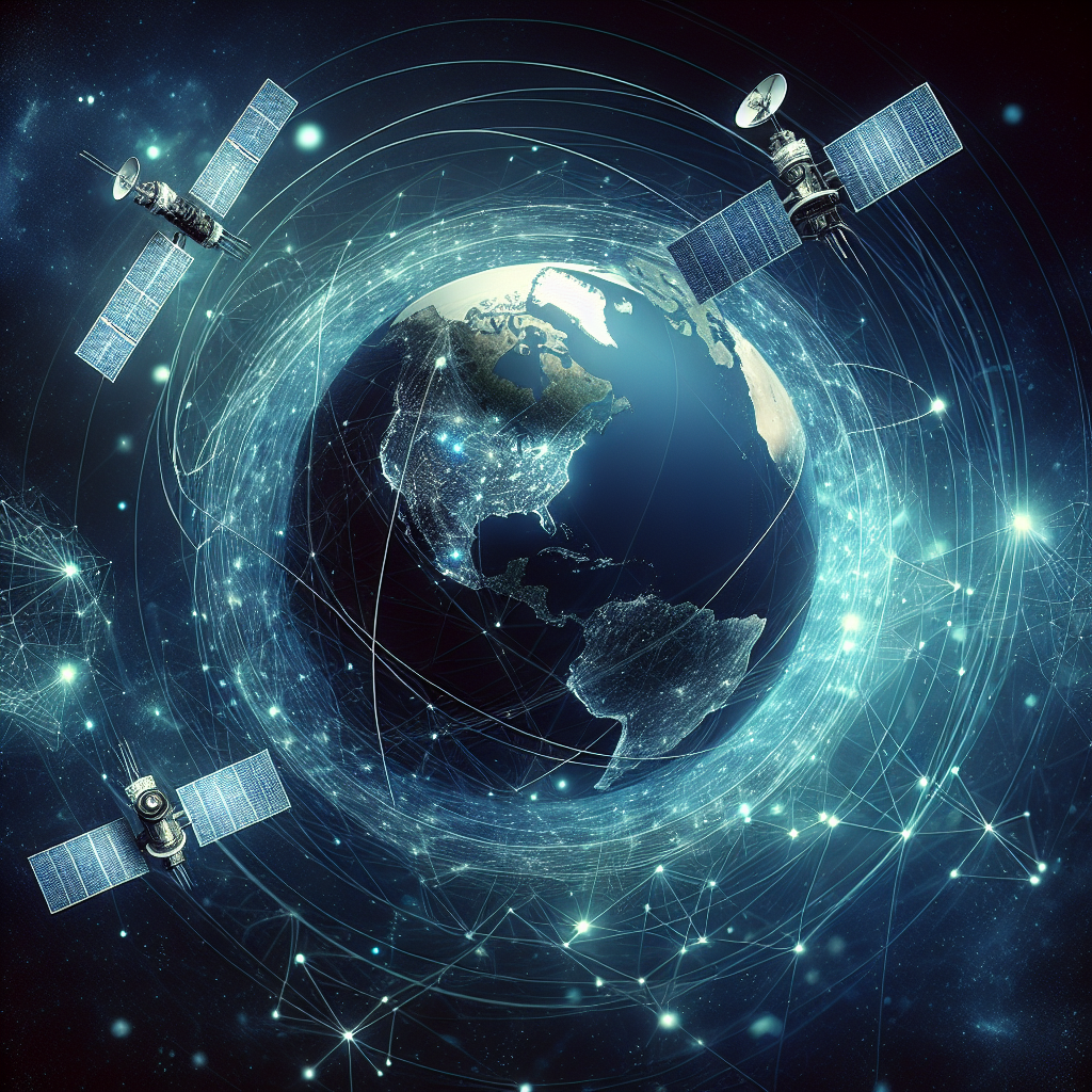 Image for: chatgpt_image_4978841d.png A cyberpunk satellite in orbit, symbolizing surveillance and control from space