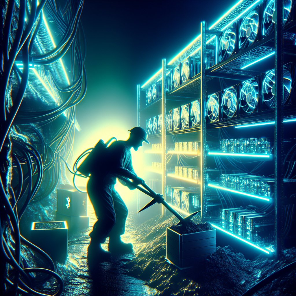 Image for: chatgpt_image_e38ce5bc.jpg A cyberpunk miner amidst a digital landscape, highlighting decentralization.