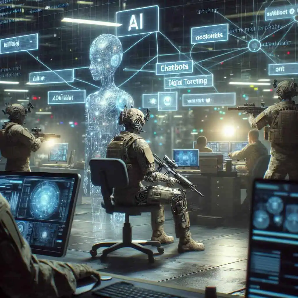 Illustration of AI Chatbots in Military Targeting: A Digital Dystopia Unfolds