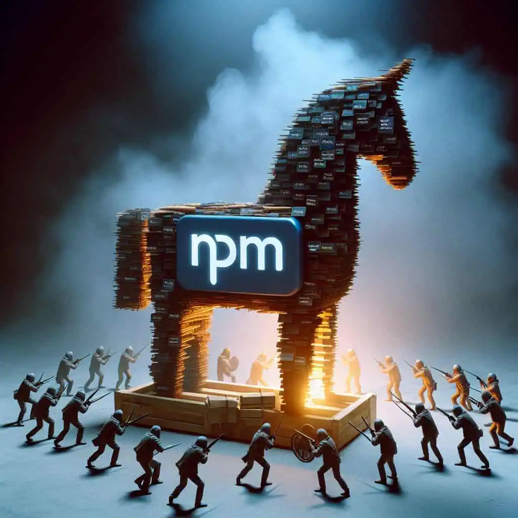 Illustration of Trojan Unleashed via npm: A Cyber Attack on Global Code Infrastructure