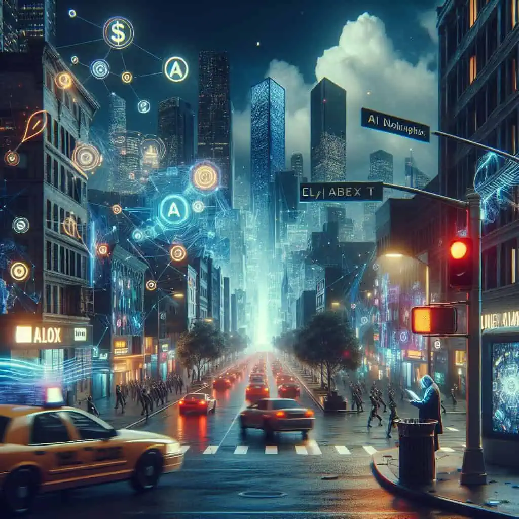 Illustration of OpenServ's Crypto AI: A Digital Dystopia Unfolds