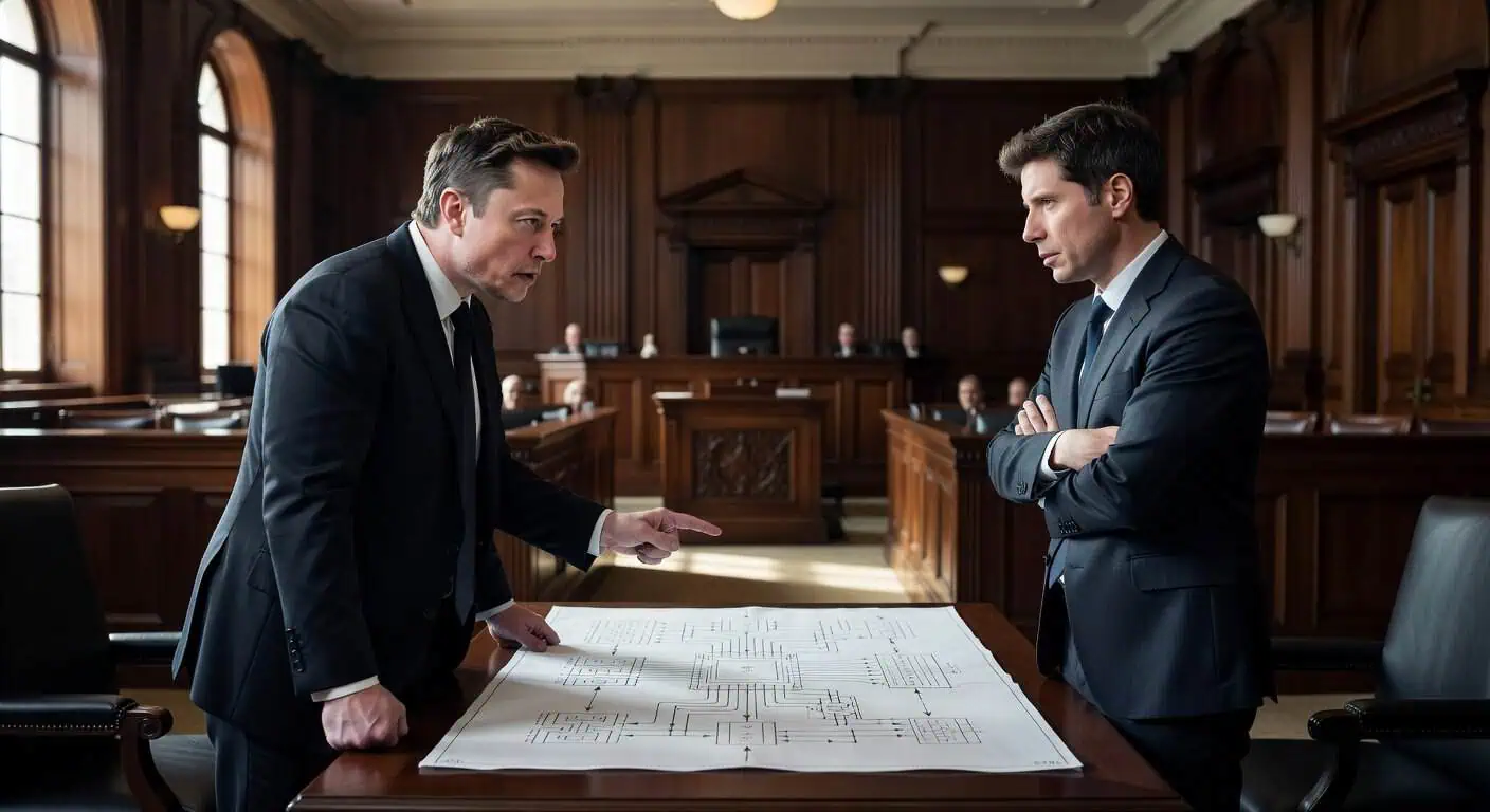 Illustration of Musk's Court Clash with Altman Exposes AI Control Agenda