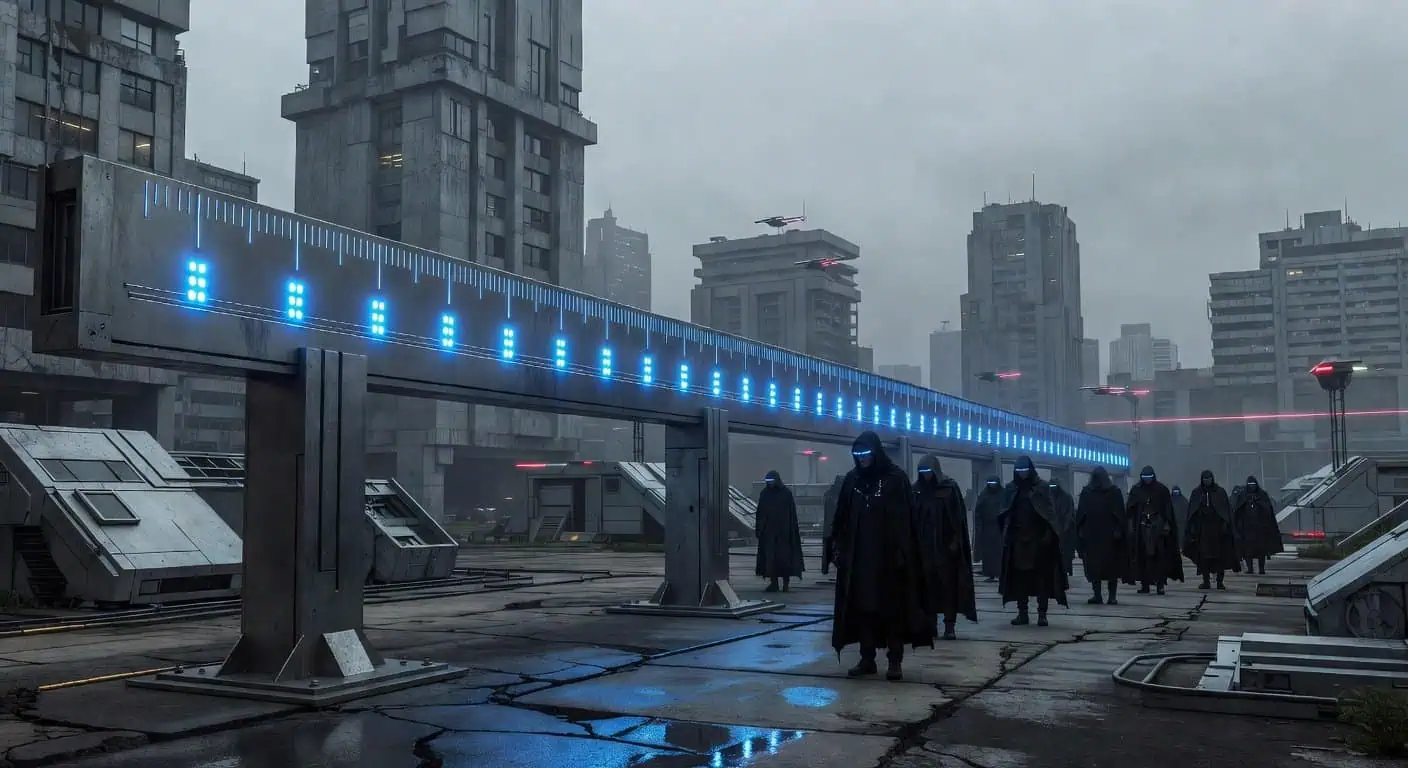 Illustration of AI IQ: The New Yardstick for Algorithmic Control in a Dystopian Future